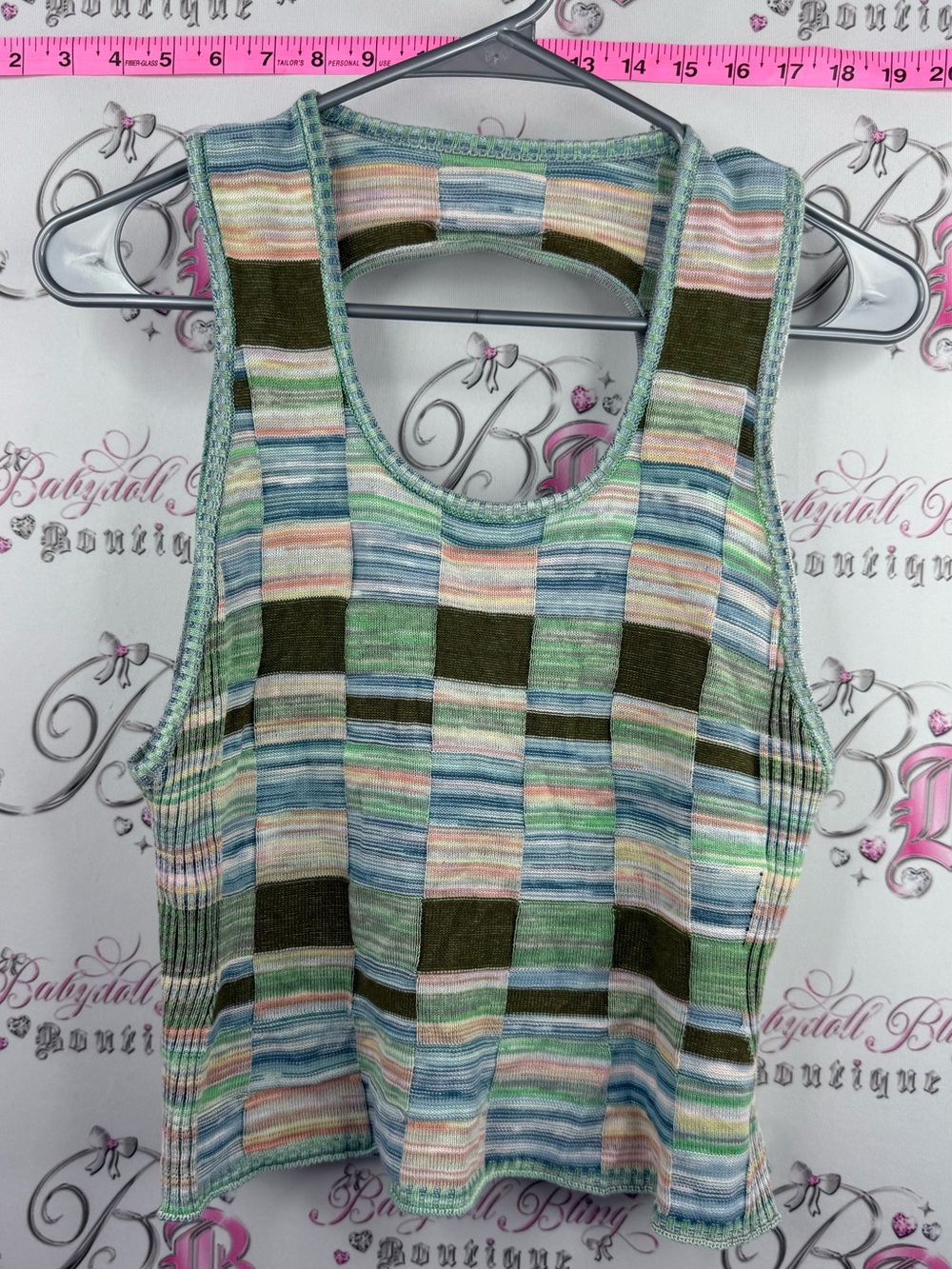 DAILY PRACTICE Patchwork Stripe Knit Tank Top in Green Multi